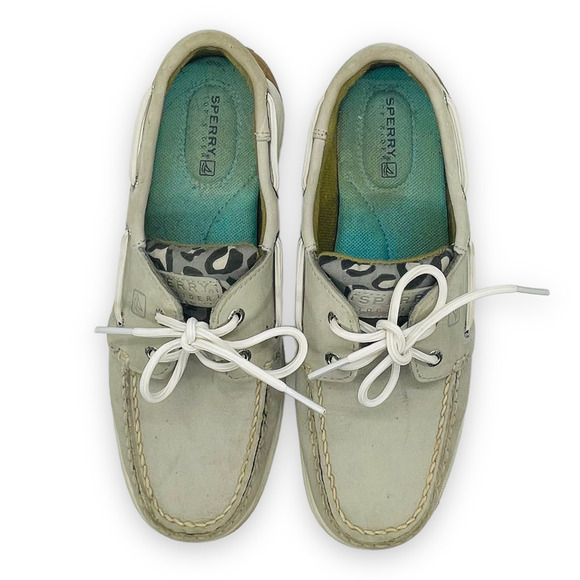 🍀SPERRY Women’s Gray Leopard Lace Up Moc Toe Boat Shoes Slip On Loafers Size 7M - Picture 3 of 11